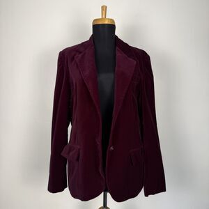 Vintage Maroon Velvet Blazer | 80s 90s Burgundy Jacket | Holiday Velvet Academia